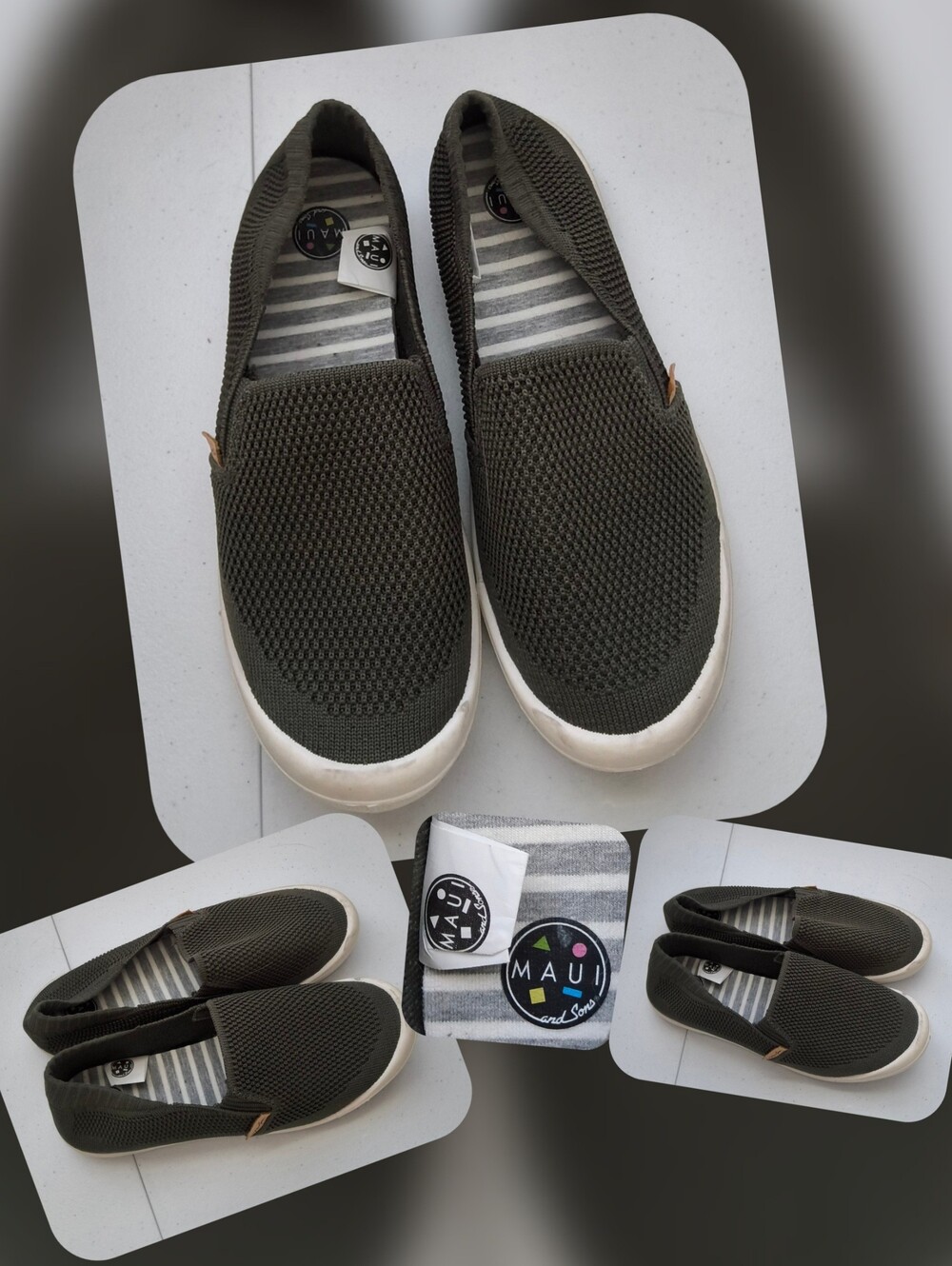 Maui and Sons Olive Green Knit Slip-On Sneakers Size 6